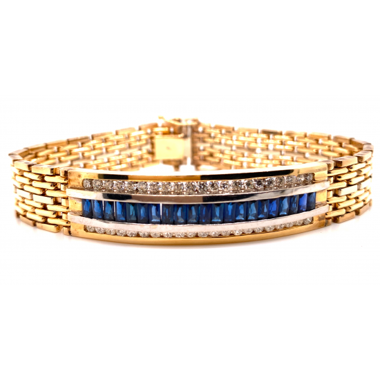 THREE ROW MENS SAPPHIRE & DIAMOND ID BRACELET