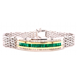 THREE ROW MENS EMERALD & DIAMOND ID BRACELET
