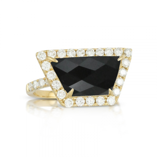 Mens Diamond Black Onyx Rectangle Ring 18K White Gold 0.90 ct