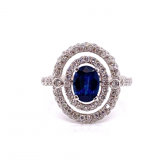 SAPPHIRE HALO WITH PAVE DIAMOND RING