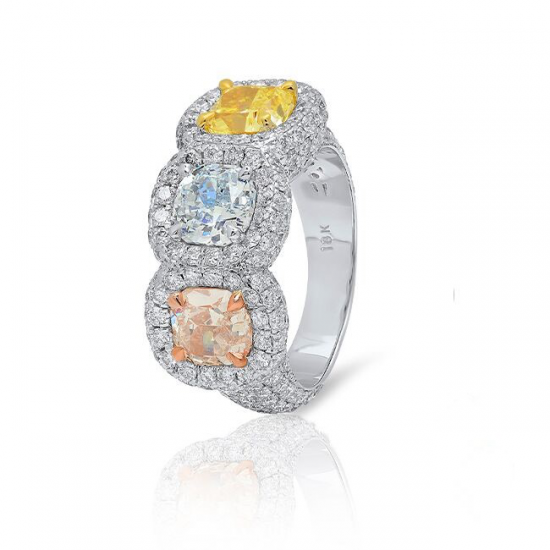 Three Stone Fancy Color Diamond Ring 