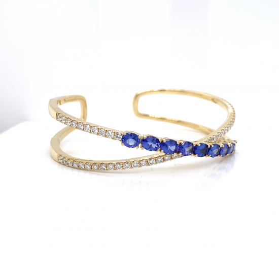 OPEN HINDGED TANZANITE DIAMOND BANGLE