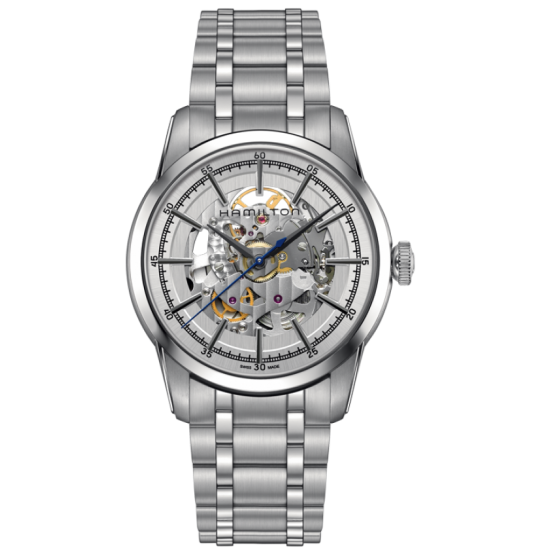 Hamilton Railroad Silver Skeleton Dial Stainless Steel Watch