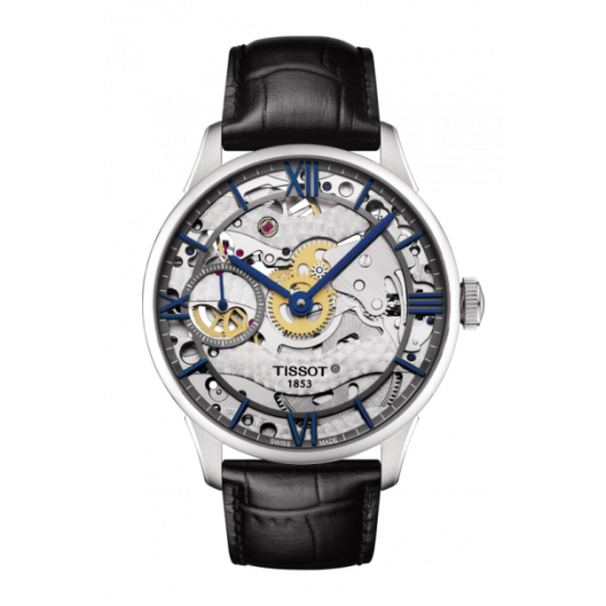 Tissot Chemin Des Tourelles Squelette Skeleton Dial Black Leather Watch